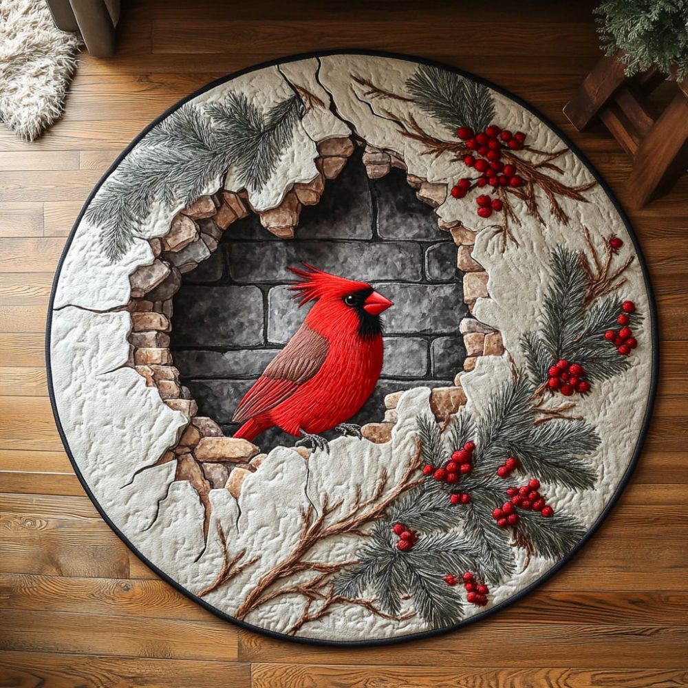 Red Cardinal Quilted Round Mat
