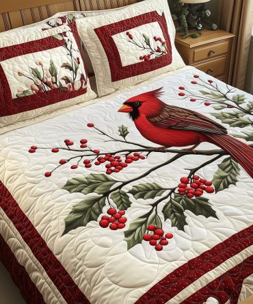 Red Cardinal Serenity 3-Piece Quilted Bedding Set