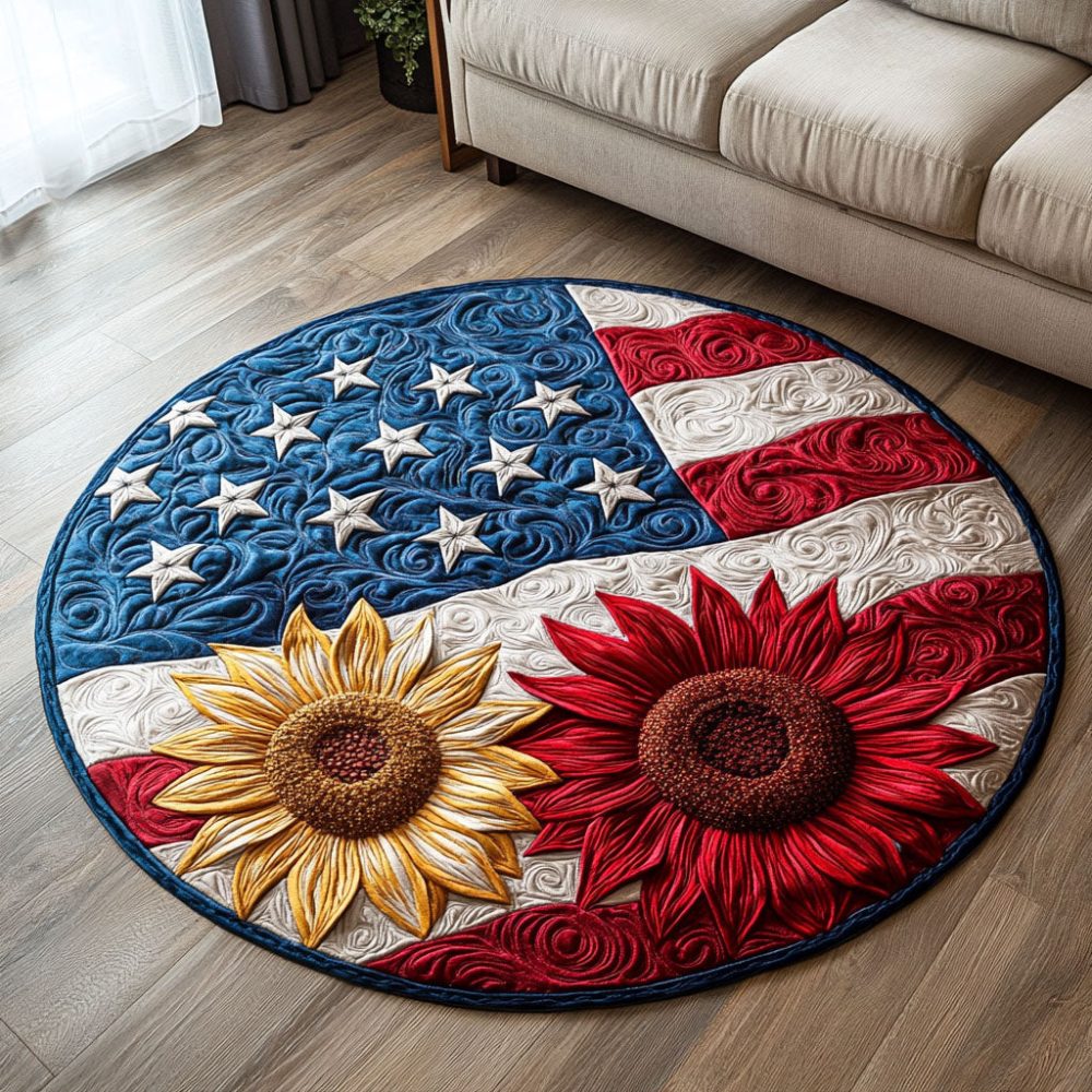 Red Gold Bloom Quilted Round Mat