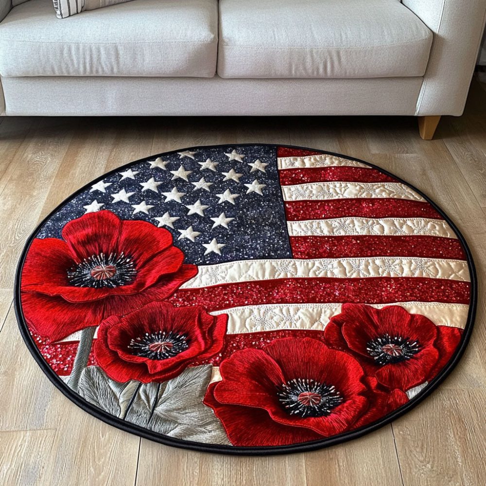 Red Poppies Quilted Round Mat
