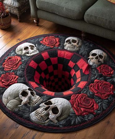 Red Skull Circle Quilted Round Mat