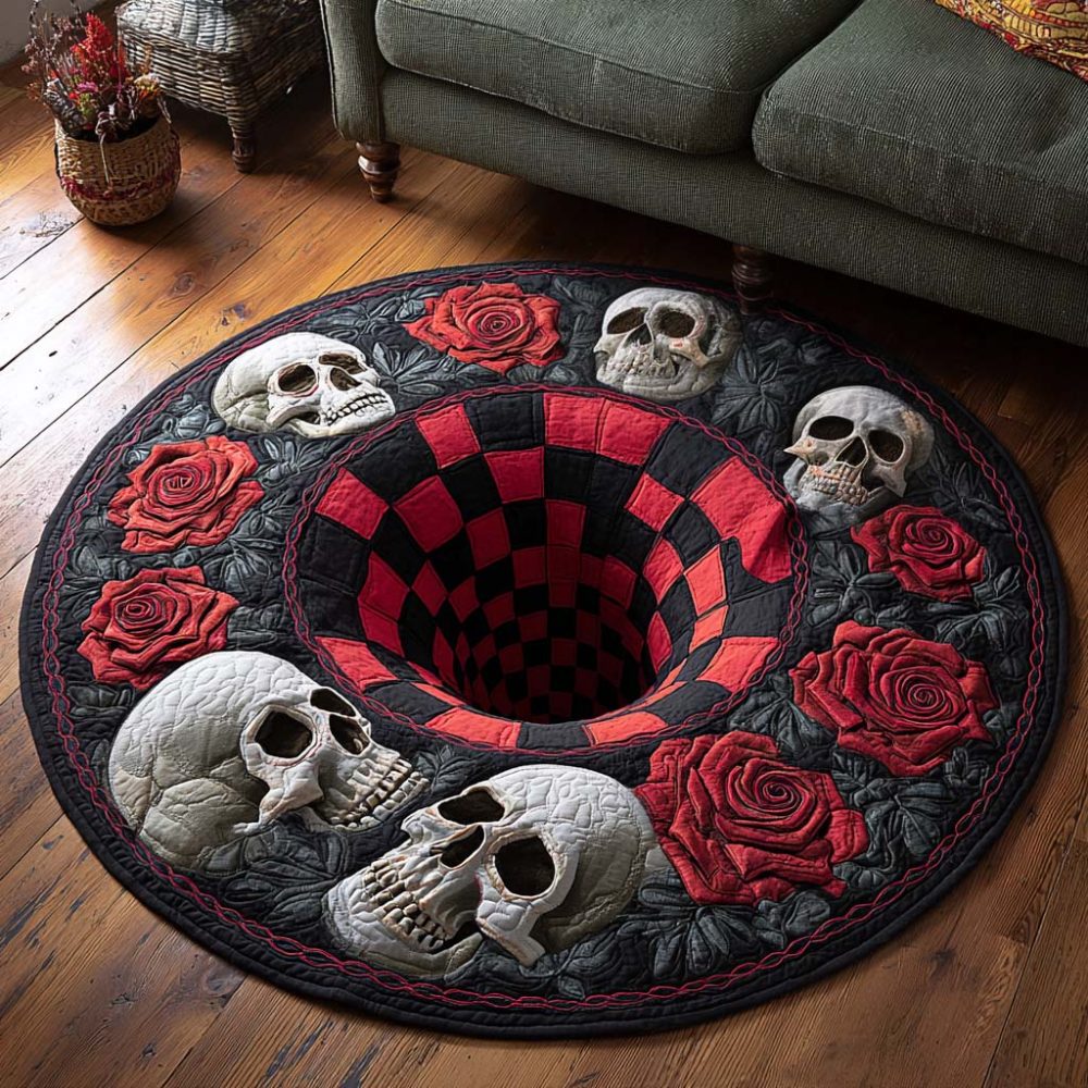 Red Skull Circle Quilted Round Mat
