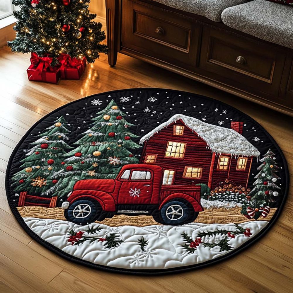Red Truck Yuletide Quilted Round Mat