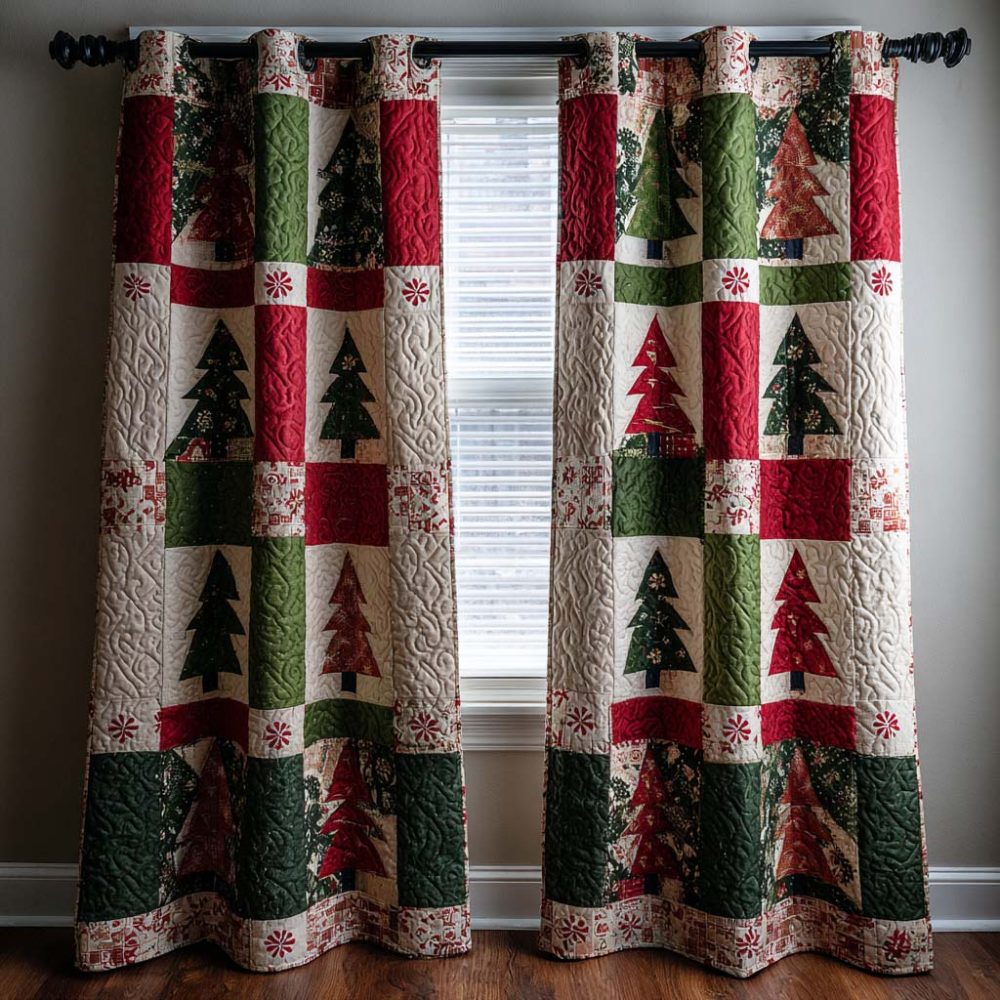 Red And White Quilted Curtains