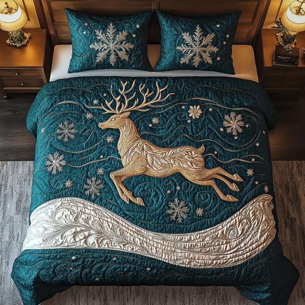 Reindeer Christmas 3-Piece Quilted Bedding Set