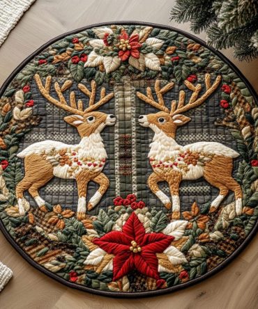 Reindeer Nostalgia Quilted Round Mat