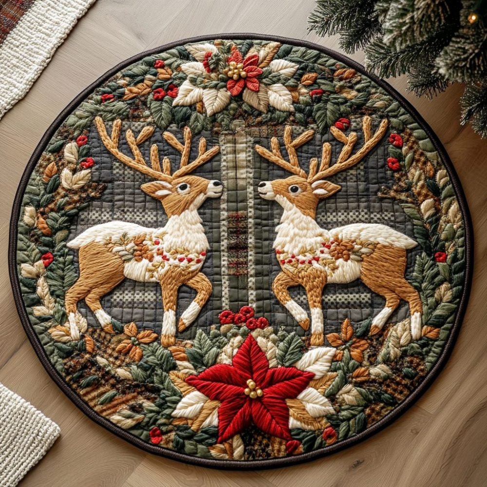 Reindeer Nostalgia Quilted Round Mat