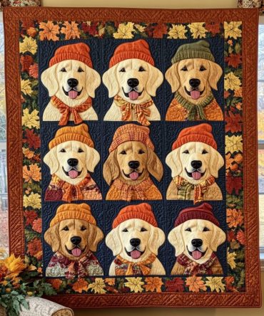 Retriever Autumn Vibes Quilted Blanket
