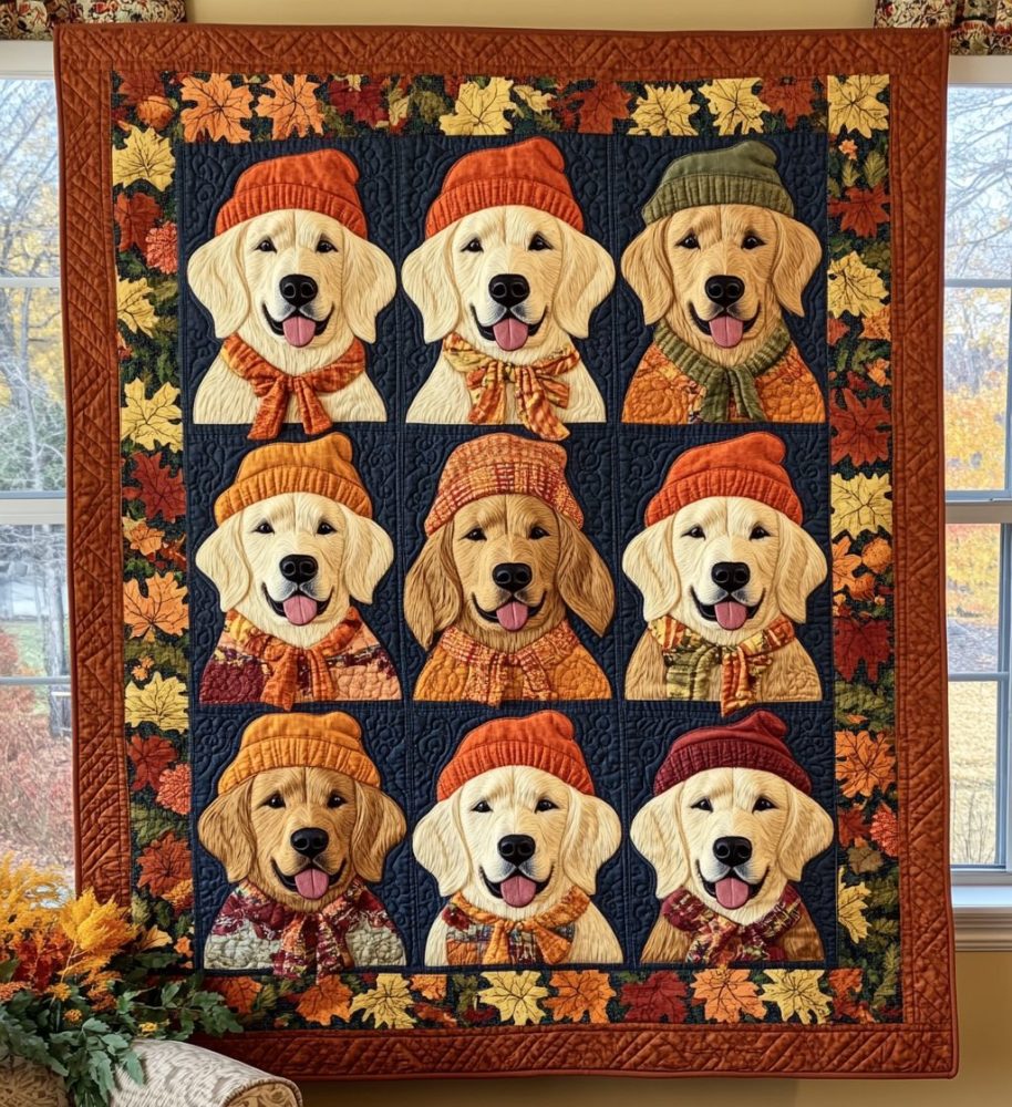 Retriever Autumn Vibes Quilted Blanket