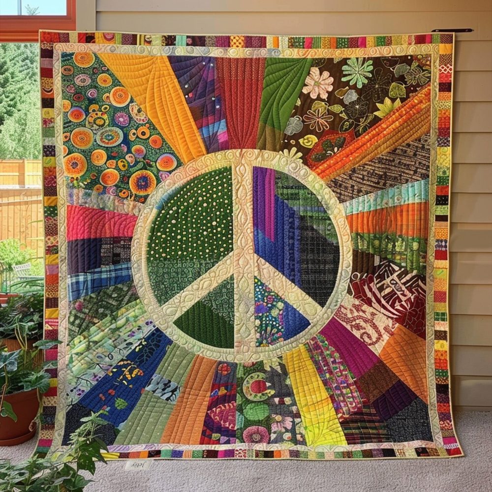 Retro Peace Sign Quilted Blanket