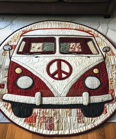 Retro Red Bus Quilted Round Mat