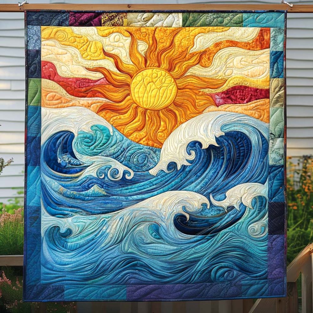 Rhythms Of The Sea Quilted Blanket