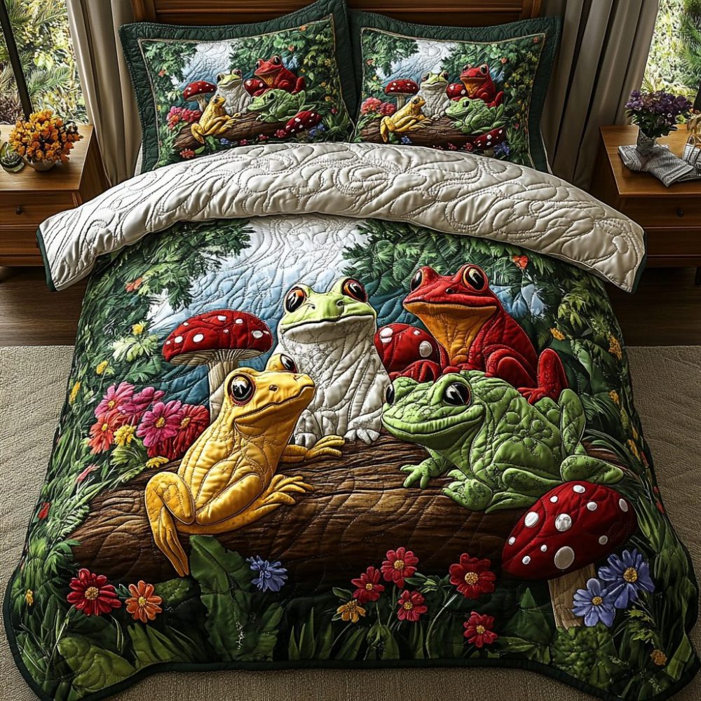 Ribbit Radiance 3-Piece Quilted Bedding Set