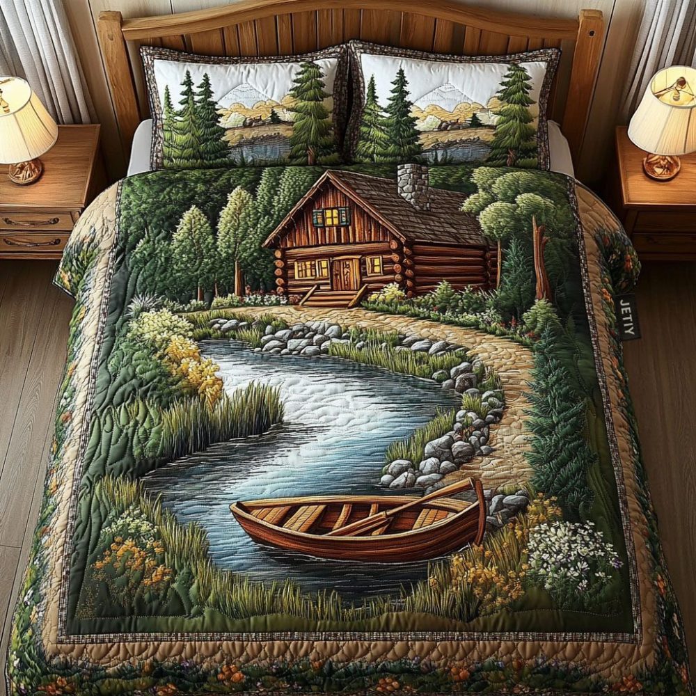 Riverside Cabin Boat 3-Piece Quilted Bedding Set