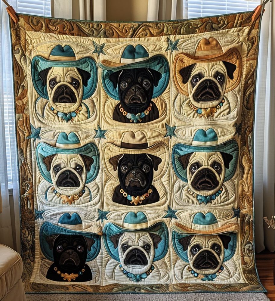 Rodeo Pug Quilted Blanket