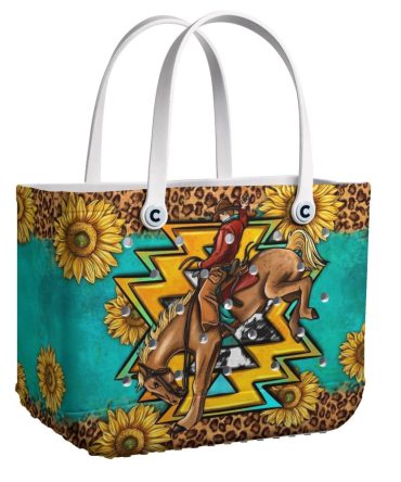 Vibrant Sunflower & Horse Tote Bag – Bold Western Style, Durable & Spacious