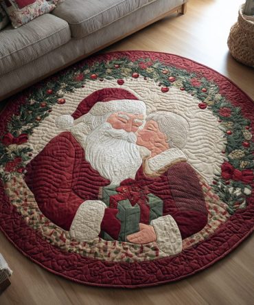 Romantic Santa Claus Quilted Round Mat