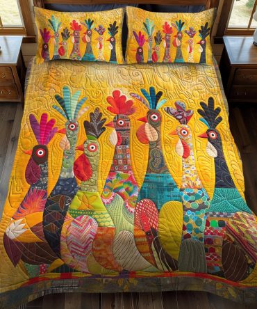 Rooster Club 3-Piece Quilted Bedding Set