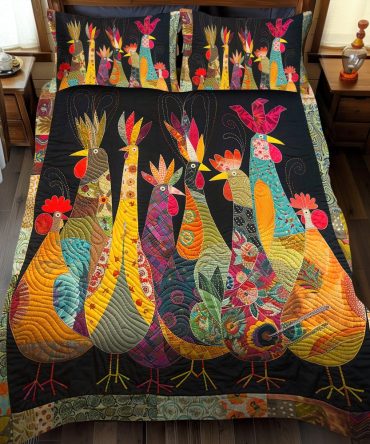 Rooster Night 3-Piece Quilted Bedding Set
