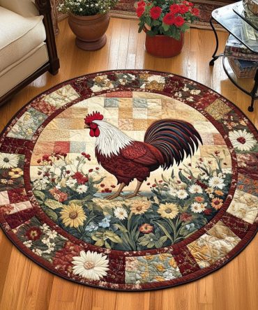 Rooster Garden Delight Quilted Round Mat