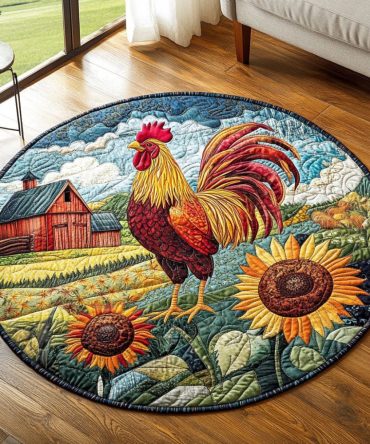 Rooster Parade Quilted Round Mat