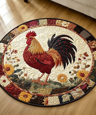 Rooster Revelry Quilted Round Mat
