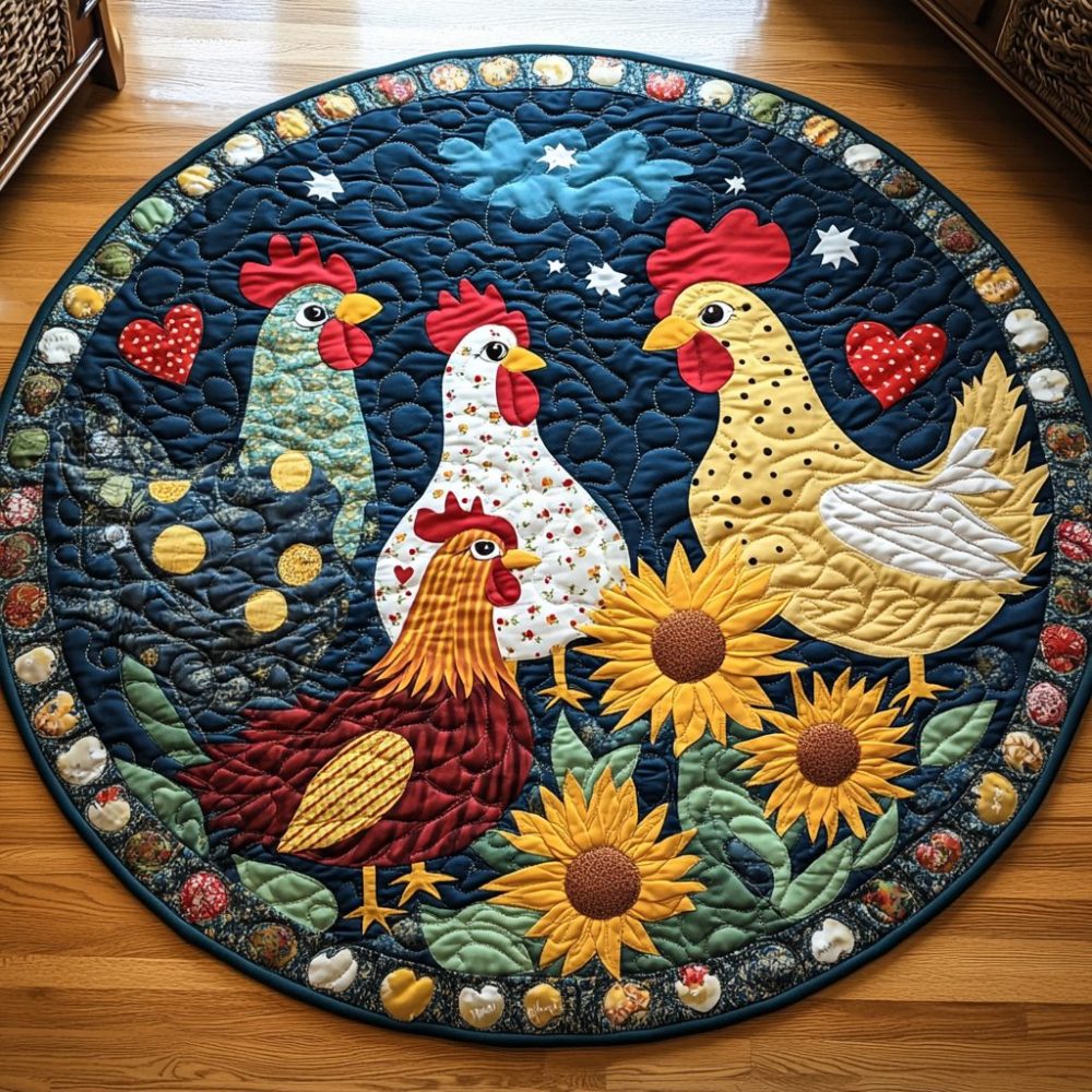 Roosters Roost Quilted Round Mat