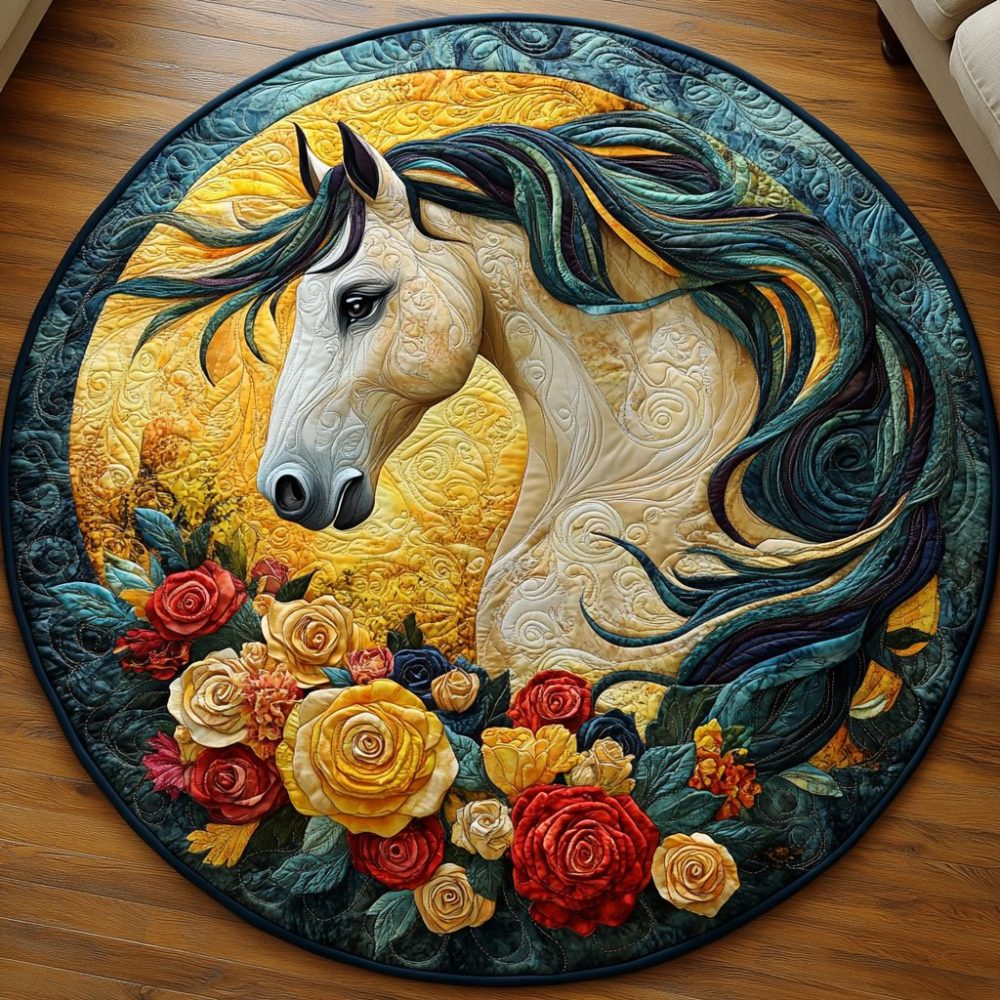 Roses Horse Quilted Round Mat