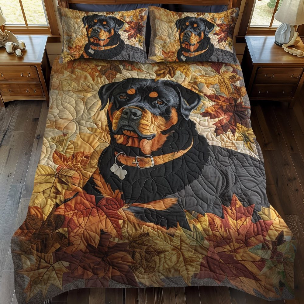 Rottweiler Autumn Breeze 3-Piece Quilted Bedding Set