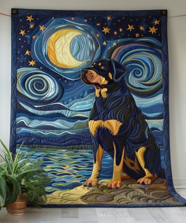 Rottweiler'S Night Dream Quilted Blanket