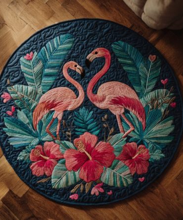 Royal Flamingo Duo Quilted Round Mat