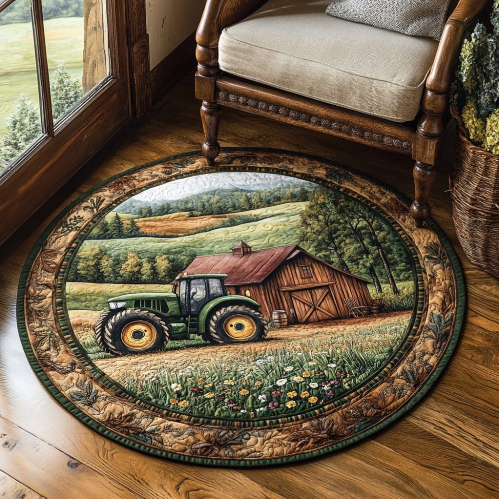 Rural Wheels Quilted Round Mat