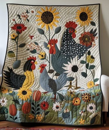Rustic Chicken Meadow Quilted Blanket