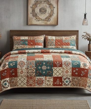 Rustic Autumn Patchwork 3-Piece Quilted Bedding Set