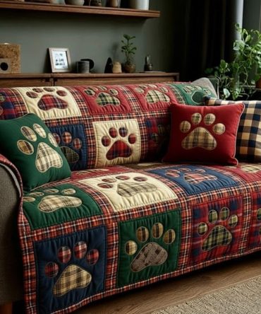 Rustic Blend Love Paw Quilted Sofa Cover