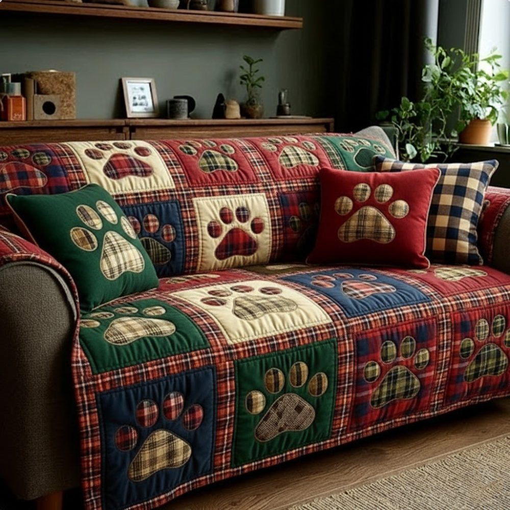 Rustic Blend Love Paw Quilted Sofa Cover