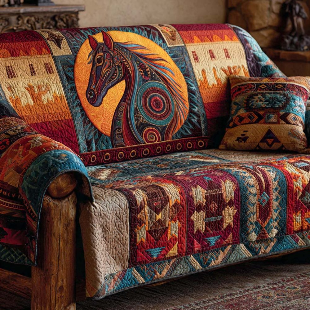 Rustic Canyon Horse Quilted Sofa Cover