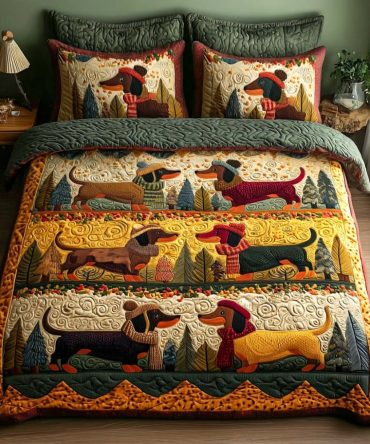 Rustic Dachshund 3-Piece Quilted Bedding Set