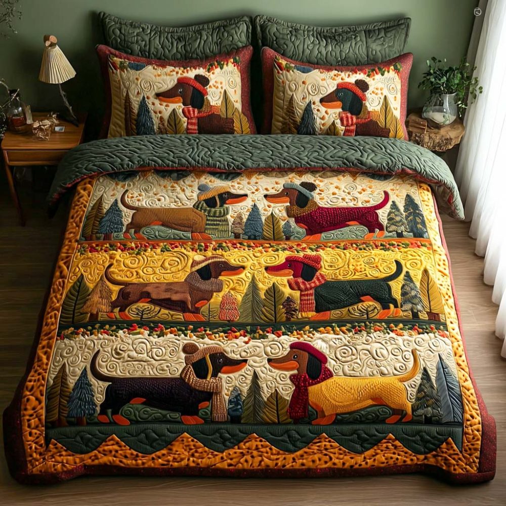 Rustic Dachshund 3-Piece Quilted Bedding Set