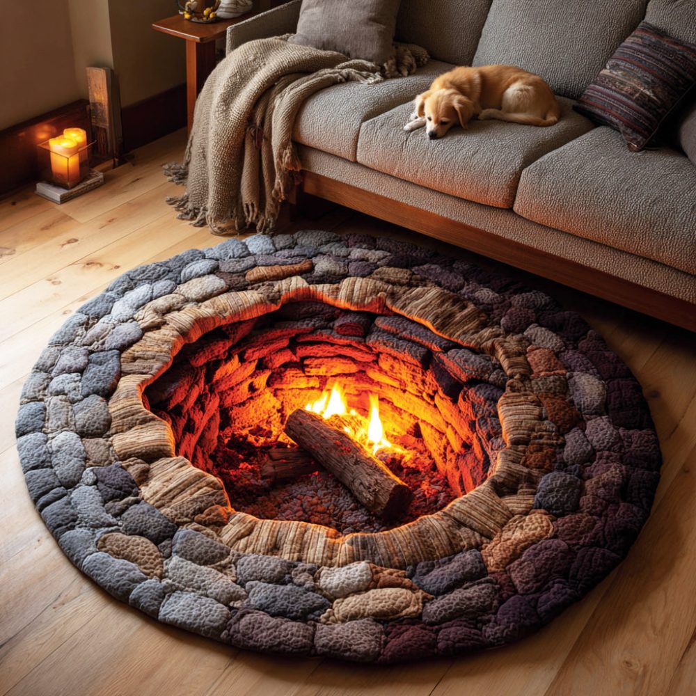 Rustic Fire Gathering Quilted Round Mat