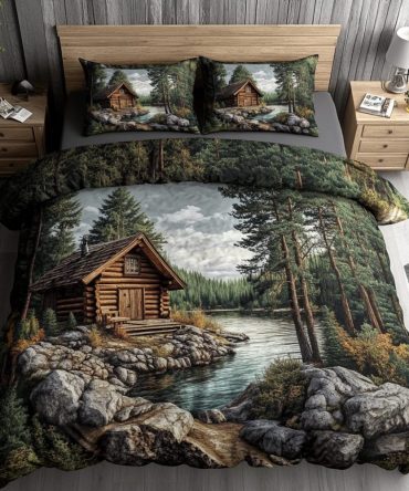 Rustic Log Cabin 3-Piece Quilted Bedding Set