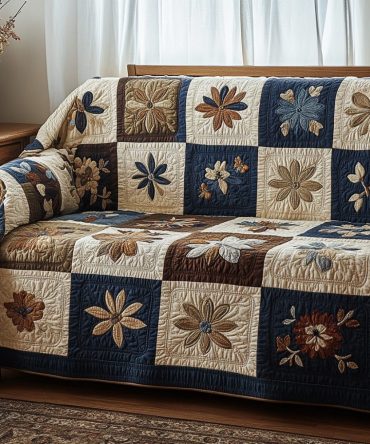Rustic Petal Harmony Quilted Sofa Cover