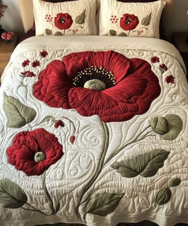 Rustic Poppies 3-Piece Quilted Bedding Set