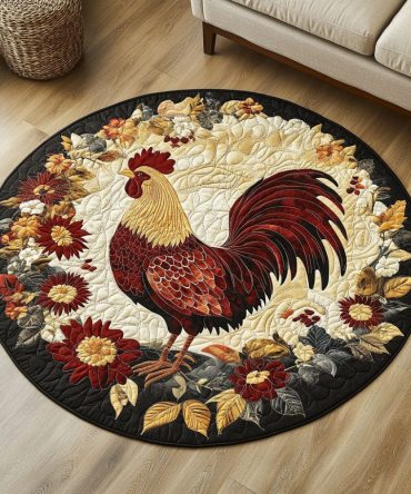 Rustic Rooster Round Quilted Round Mat