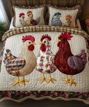 Rustic Roosters 3-Piece Quilted Bedding Set