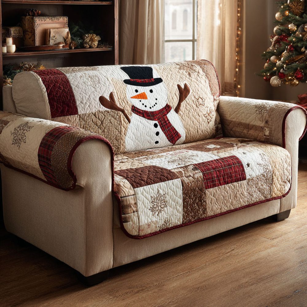 Rustic Snowman Quilted Sofa Cover