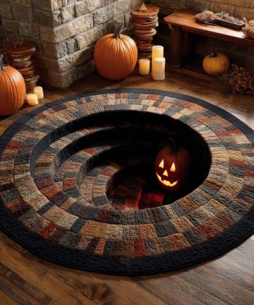 Rustic Spiral Descent Quilted Round Mat