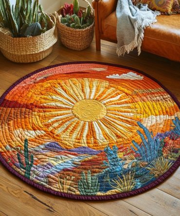 Rustic Sun Quilted Round Mat