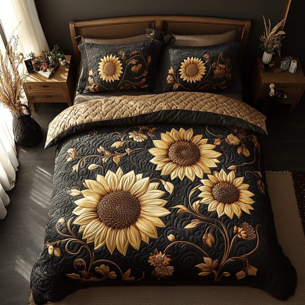 Rustic Sunflower 3-Piece Quilted Bedding Set