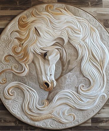 Rustic White Horse Quilted Round Mat
